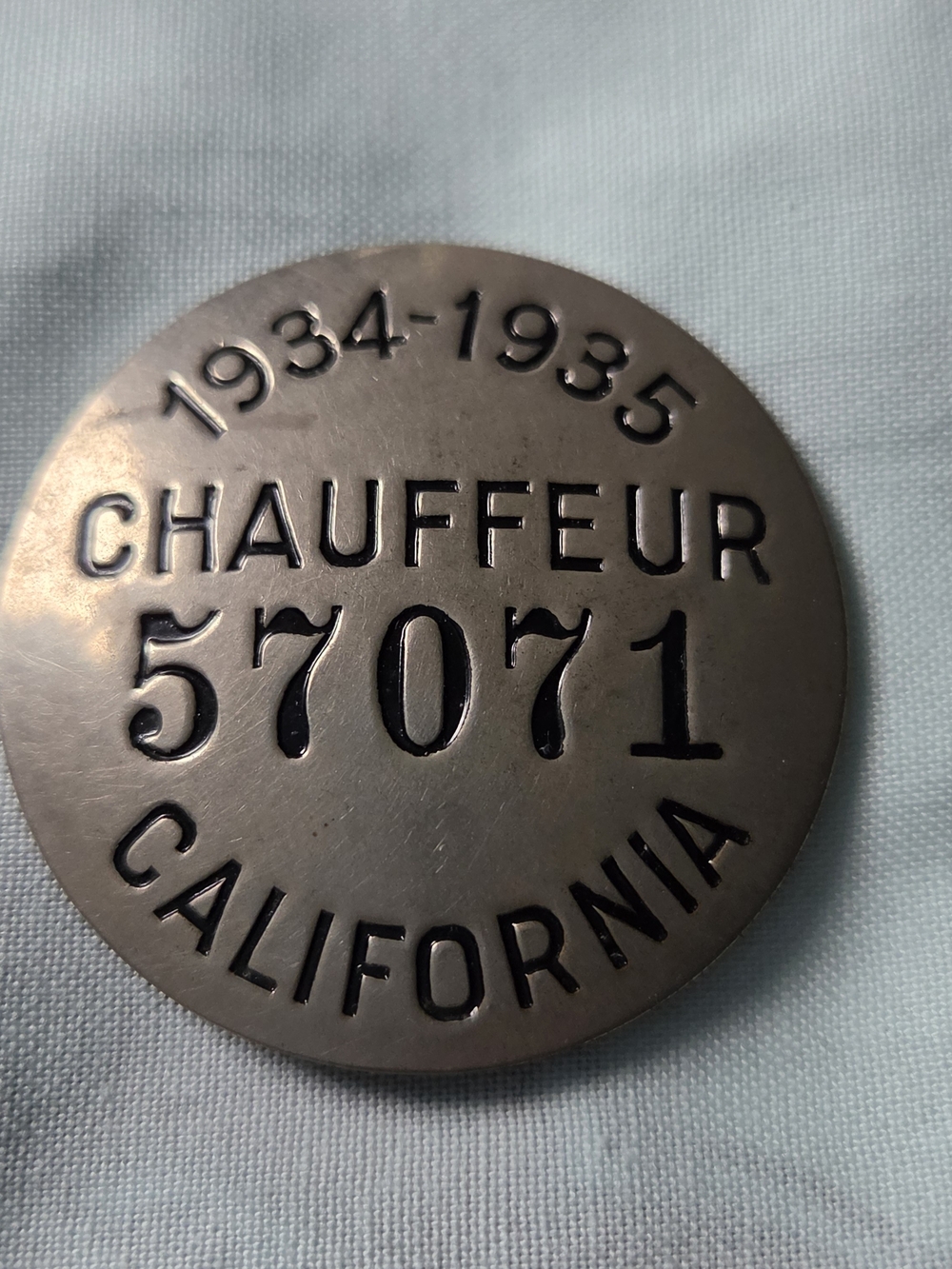 Calironia Vintage Chauffeur Badge 1934-1935 #cb1